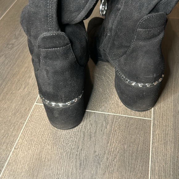 Wishbone Collection Black Suede Over-the-Knee Boots Studded Heel Pointed Toe - Picture 10 of 16